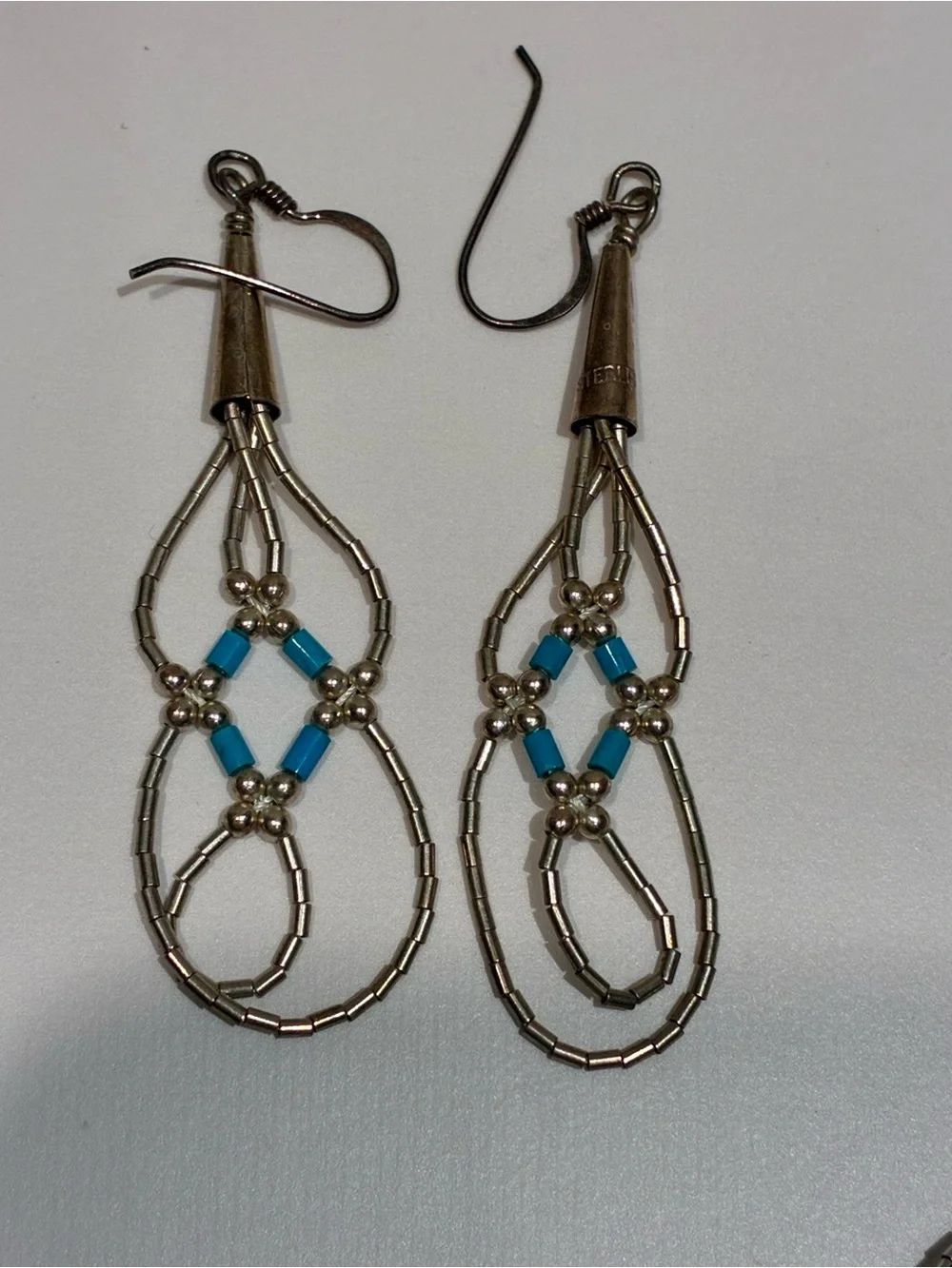 Handcrafted Navajo Liquid Silver & Turquoise Beaded Necklace and Earrings Set